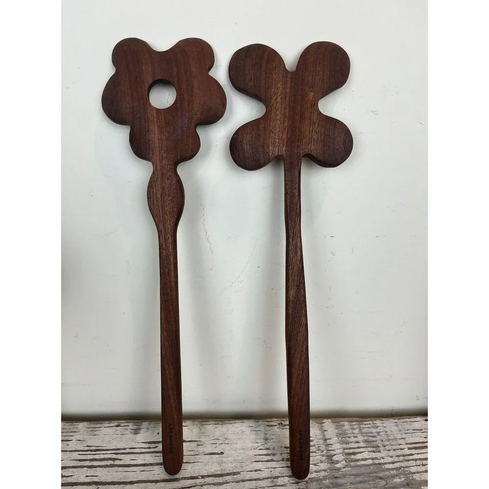 Floral Wooden Beechwood Salad Tongs By Areware 14” x 4” By Selena Liu Boho Decor